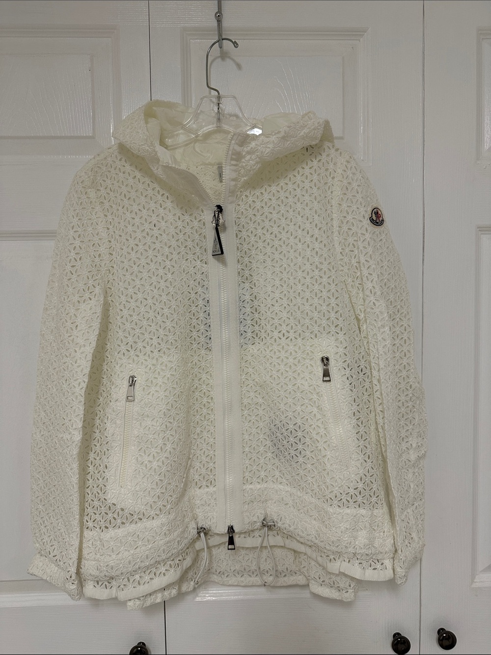 NWT Moncler Cream Hooded Lace Jacket